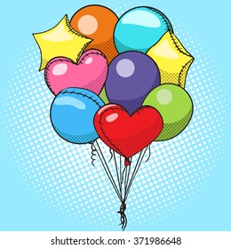 Balloons colorful pop art style vector. Comic book style imitation. Vintage retro style. Conceptual illustration