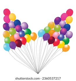 Balloons - colorful vector elements for various parties and celebrations. Different festive compositions for a child's party, a birthday, or a special event.