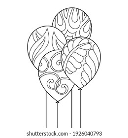 Balloons . A coloring book with lots of details, a coloring page, a design template for a greeting card . Vector isolated illustration.