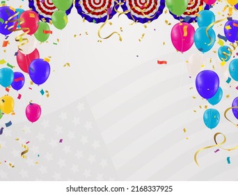 globos con colores de la bandera estadounidense con Antecedentes para el 4 de julio Día de la Independencia o feriados nacionales de Estados Unidos. Copiar espacio, vector.