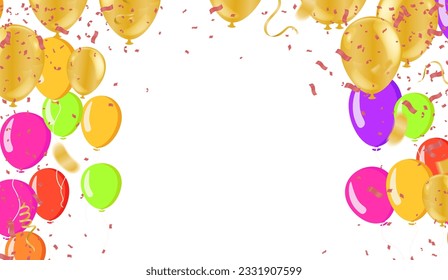 balloons with confetti in background vector. realistic vector illustration for anniversary, birthday, sale and promotion, party design element. variety of colors