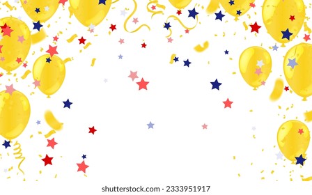 balloons with confetti in background vector. realistic vector illustration for anniversary, birthday, sale and promotion, party design element. yellow