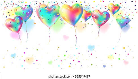 Balloons and confetti Carnival festive background. Vector illustration.