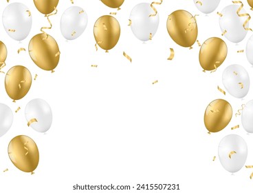 Balloons and Confetti Celebration Background. Background for Party, Birthday, Celebration or Anniversary. Vector Illustration.