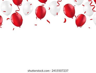 Balloons and Confetti Celebration Background. Background for Party, Birthday, Celebration or Anniversary. Vector Illustration.