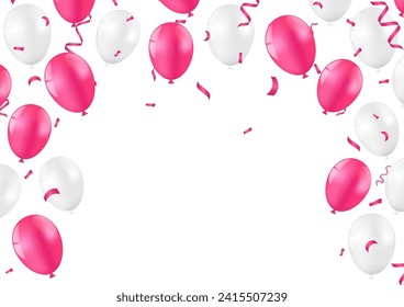 Balloons and Confetti Celebration Background. Background for Party, Birthday, Celebration or Anniversary. Vector Illustration.