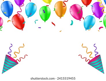 Balloons and Confetti Celebration Background. Background for Party, Birthday, Celebration or Anniversary. Vector Illustration.