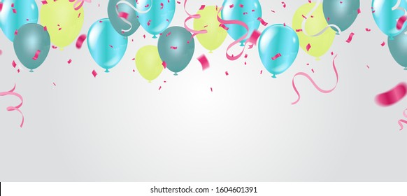 Balloons, confetti concept design template holiday Happy Day or anniversary day. Event