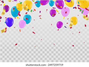 globos, confeti concepto de diseño de vacaciones de Plantilla Feliz día, fondo Ilustración vectorial de celebración. Diseño para las decoraciones del partido, año Nuevo, cumpleaños, aniversario, celebración