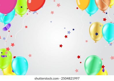 balloons, confetti concept design template holiday Happy Day, background Celebration Vector illustration. Design for Party decorations, New year, birthday, anniversary, celebration