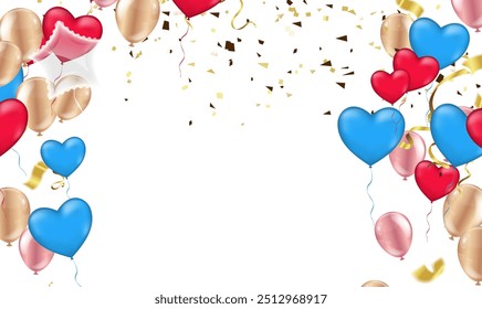 balloons, confetti concept design template holiday Happy Day, background Celebration Vector illustration. Design for Party decorations, New year, birthday, anniversary, celebration