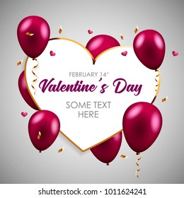 Balloons with confetti. Happy valentines day banner. Vector. Happy valentine`s day. Greeting card design.