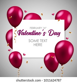 Balloons with confetti. Happy valentines day banner. Vector. Happy valentine`s day. Greeting card design. 