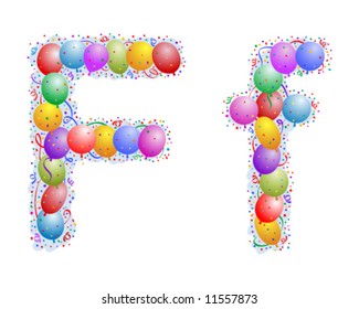 Balloons and confetti – Letter F - you can use letter with or without light blue background