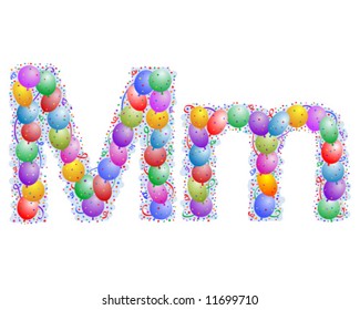 Balloons and confetti – Letter M - you can use letter with or without light blue background