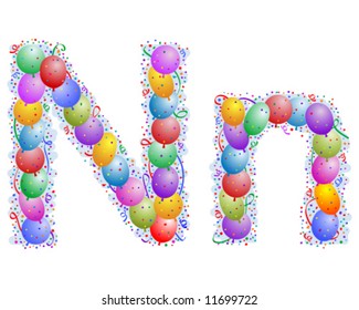 Balloons and confetti – Letter N - you can use letter with or without light blue background