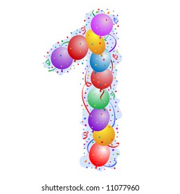 Balloons and confetti - Number 1 - part of a full set vector