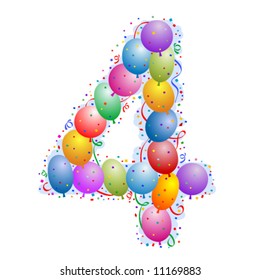 Balloons and confetti - Number 4 - part of a full set of number
