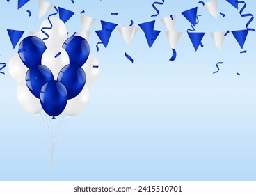 Balloons with Confetti and Party Flag Celebration Background. Background for Party, Birthday, Celebration or Anniversary. Vector Illustration.