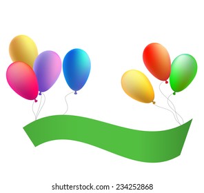 Balloons with a congratulation tape. Vector illustration