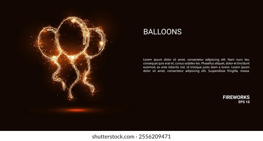 Balloons. Balloons consist of sparks and fire. Festive bright fireworks. Decorative element for celebrations and holidays. Vector illustration.