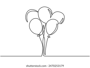 Balloons continuous line drawing. Holiday festive present birthday gift concept. Vector illustration minimalist design hand drawn.