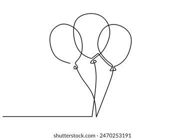 Balloons continuous line drawing. Holiday festive present birthday gift concept. Vector illustration minimalist design hand drawn.