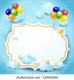 Balloons and custom label, fantasy illustration