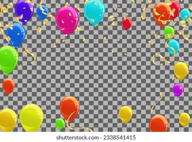 balloons for decoration and covering on the transparent background. Concept of happy birthday, anniversary and holiday.