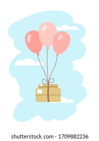 The balloons delivers the packages. Design for online store delivery service. Vector illustration