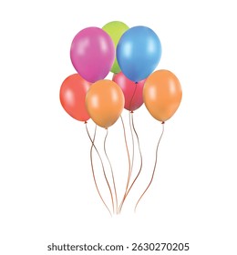 Balloons of different colors collection vector illustration isolated on white background, for birthdays, carnival, celebrations, Eid Mubarak, events