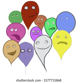 Balloons of different colors and moods