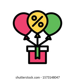 balloons, discount tag and gift boxe vector with editable stroke