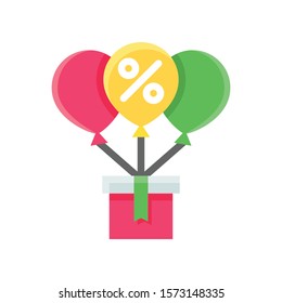 balloons, discount tag and gift boxe vector in flat design