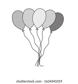 Balloons in doodle style in doodle style on white background. Symbol collection. Vector background illustration. Simple drawing, icon. Vector cartoon design. Simple element illustration.