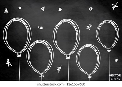 Balloons. Drawing on a chalkboard. For your design. White. Celebration.