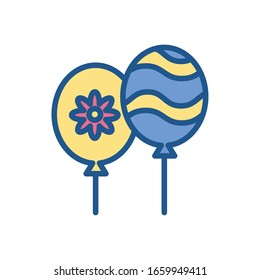 balloons with easter decorations over white background, colorful and line style design, vector illustration