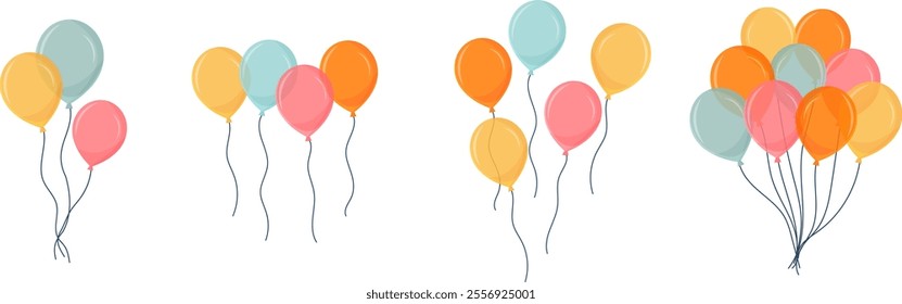 Balloons - Editable colorful vector elements for party and various celebrations. Different festive compositions for a children's party, birthday or special event. Happy colors to celebrate an event