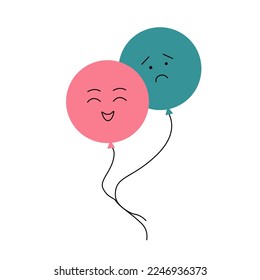 Balloons with faces expressing different emotions. Vector flat illustration