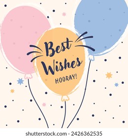 Balloons. Festive balloons. Celebration card. Greeting card. Balloons for the Birthday. Stars and circle. Colorful balloons