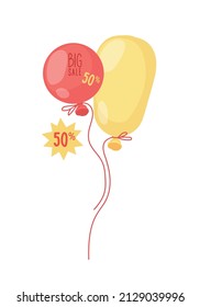 Ballons gefüllt mit Helium. Das Logo für die Gestaltung des Verkaufs. Handgezeichnete Symbole, Vektorgrafik einzeln bunter Element.