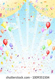 Balloons and flags in the blue sky