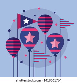 balloons flags decoration american happy independence day vector illustration
