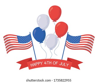 Balloons and flags design, Independence day happy 4th july and usa theme Vector illustration