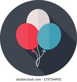 Balloons flat icon USA for celebration national independence day - isolated black button on white background – colored symbols and shadow for federal holiday, july 4th