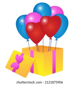 Balloons fly out of the box