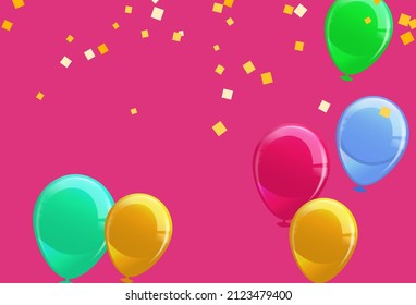 Balloons Flying and birthday holiday background with place for text