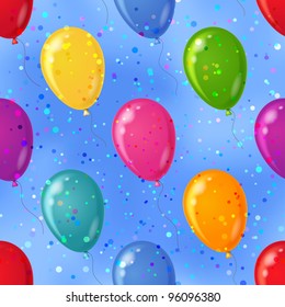 Balloons flying in blue sky, seamless colorful pattern background, eps10, contains transparencies. Vector