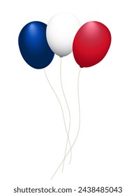 Balloons flying in the colors of the French flag, blue, white and red
