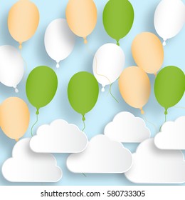Balloons flying high in the air with clouds